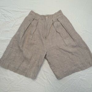Natural-Colored Linen/Flax Pleated Bermuda Shorts Women’s Size S